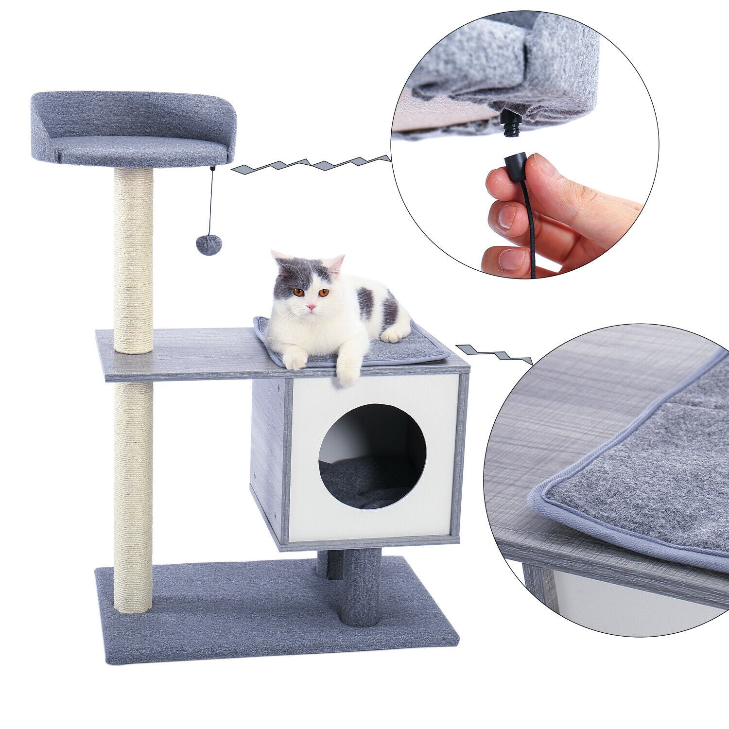 Premium Grey Wooden Cat Gym House Post - Durable Scratching Post & Play Tower for Indoor Cats - Perfect for Small Spaces & Cat Exercise