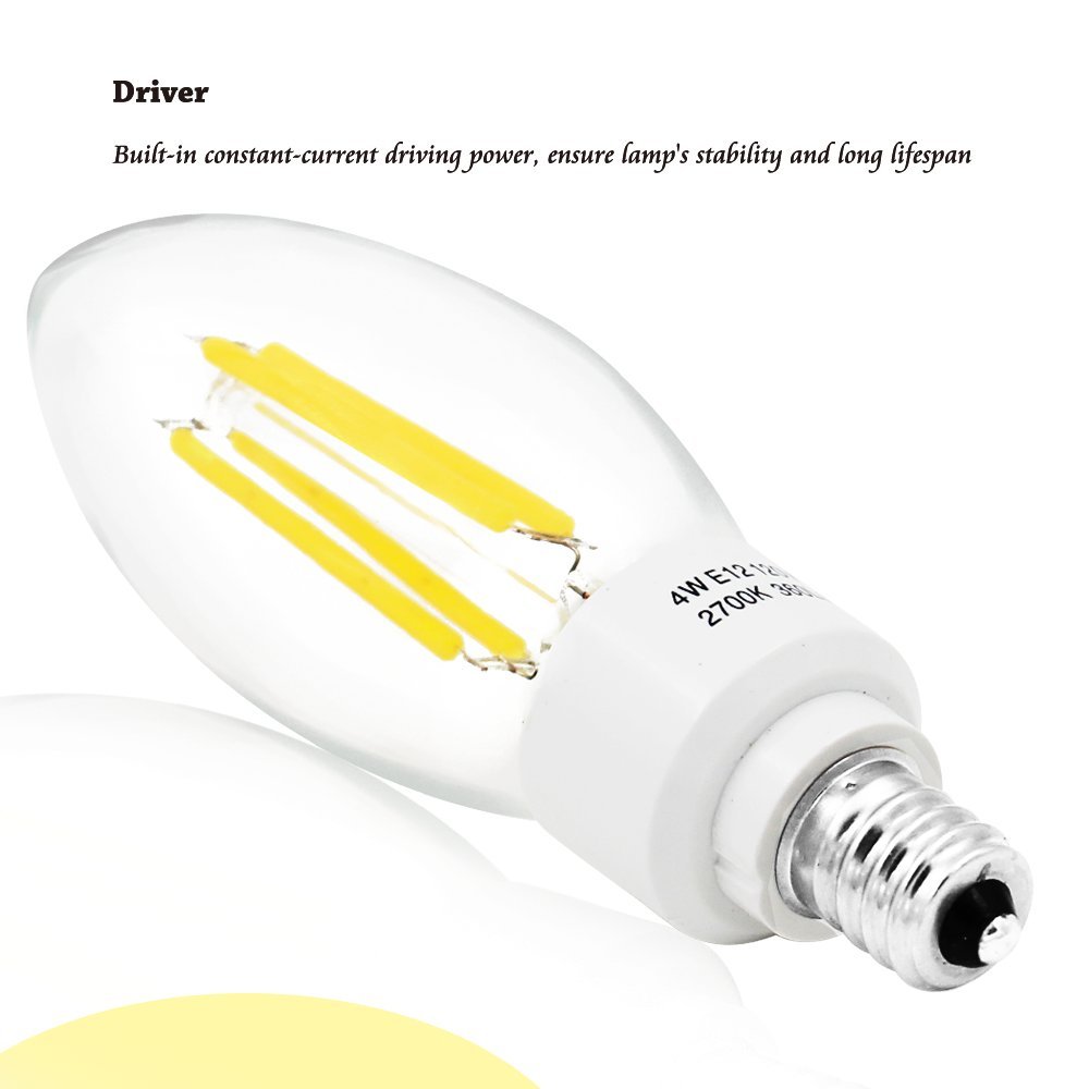 3-Pack 110V 4W E12 Clear LED Filament Bulbs - 2700K Warm White, 40W Equivalent, Candelabra Base, 400LM, 360° Beam Angle - Perfect for Chandeliers, Wall Sconces, and Vintage Lighting Fixtures
