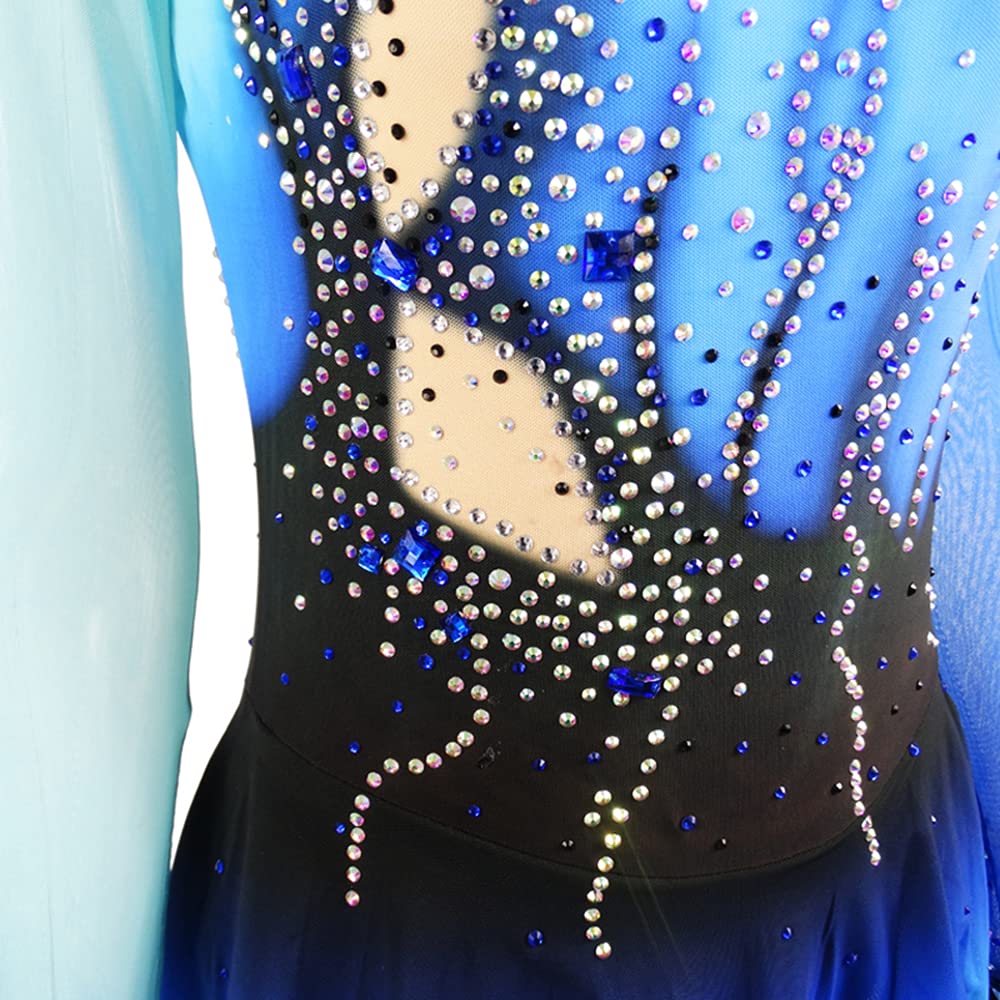 LIUHUO Girls Figure Skating Dress - Blue Ice Skating Competition Costume for Teens & Kids - Perfect for Ice Shows, Competitions, and Pole Dance Performances