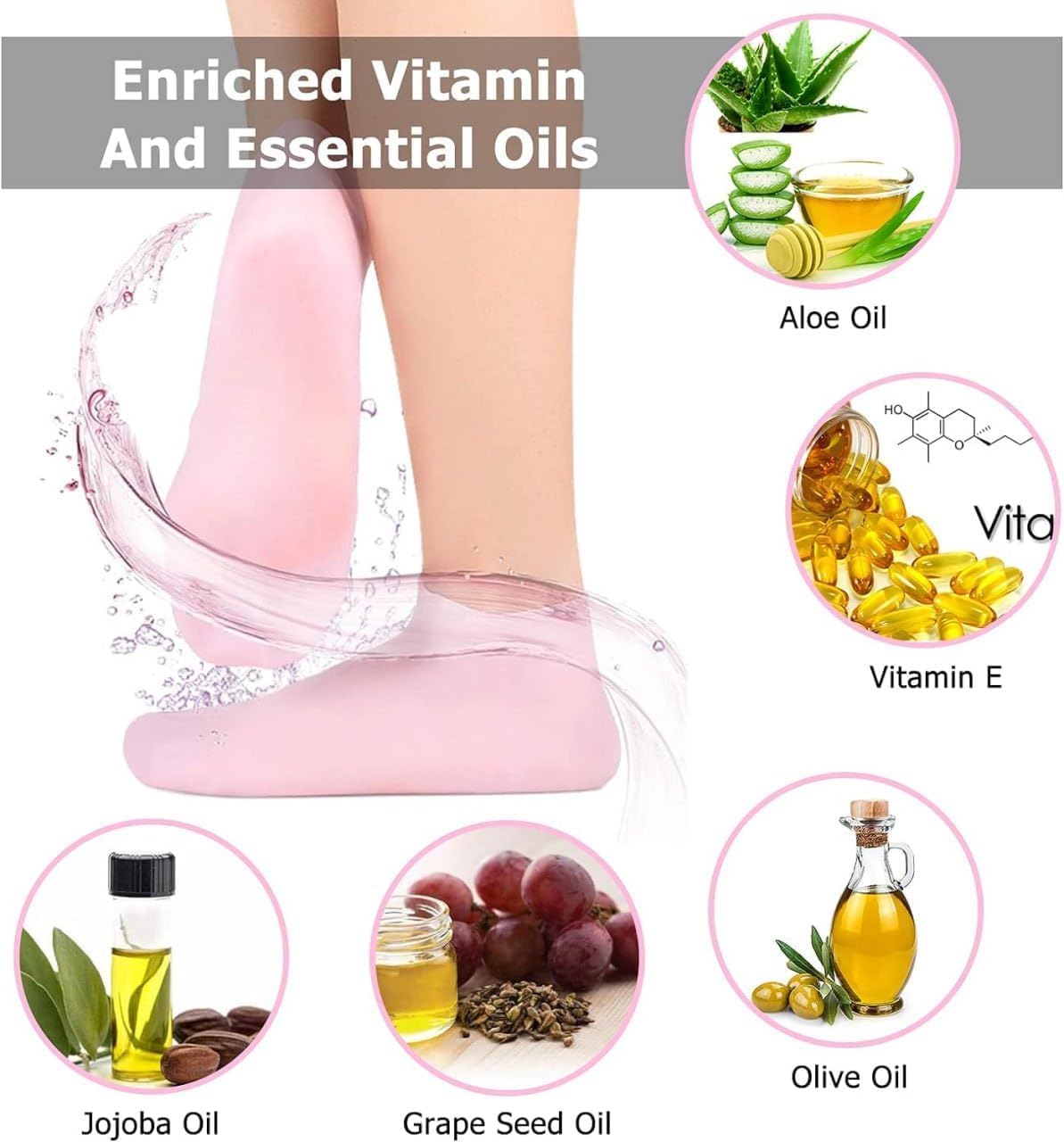 Moisturizing Silicone Gel Socks for Dry Cracked Feet - Heel Repair & Foot Care with Natural Oil & Vitamin E - Spa Treatment Socks for Women & Men (1 Pair, Multicolor) - Perfect for Overnight Foot Therapy & Pedicure Care