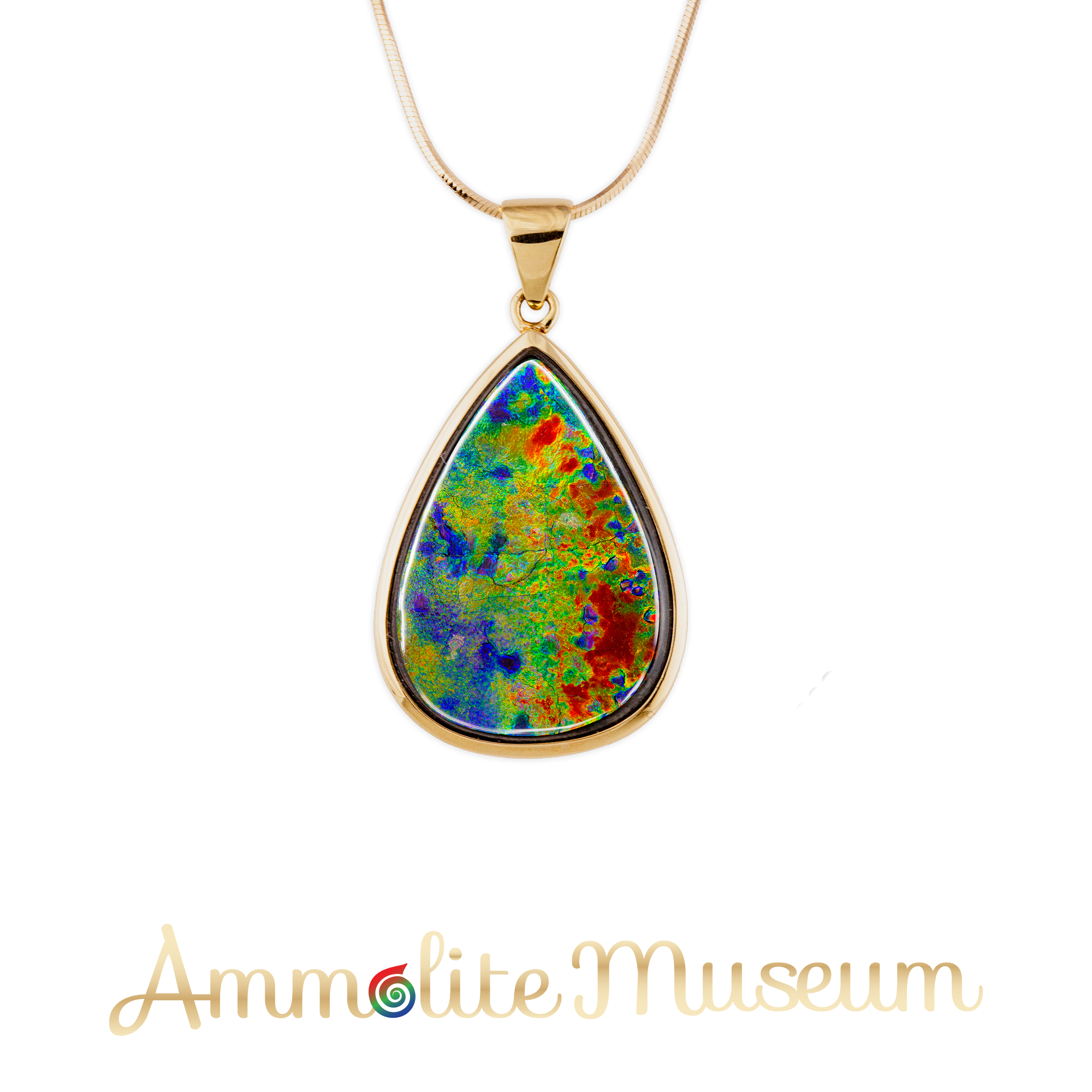 AAA Grade 18K Gold Teardrop Ammolite Pendant Necklace - Elegant Natural Gemstone Jewelry for Women, Gift for Her, Perfect for Weddings & Special Occasions