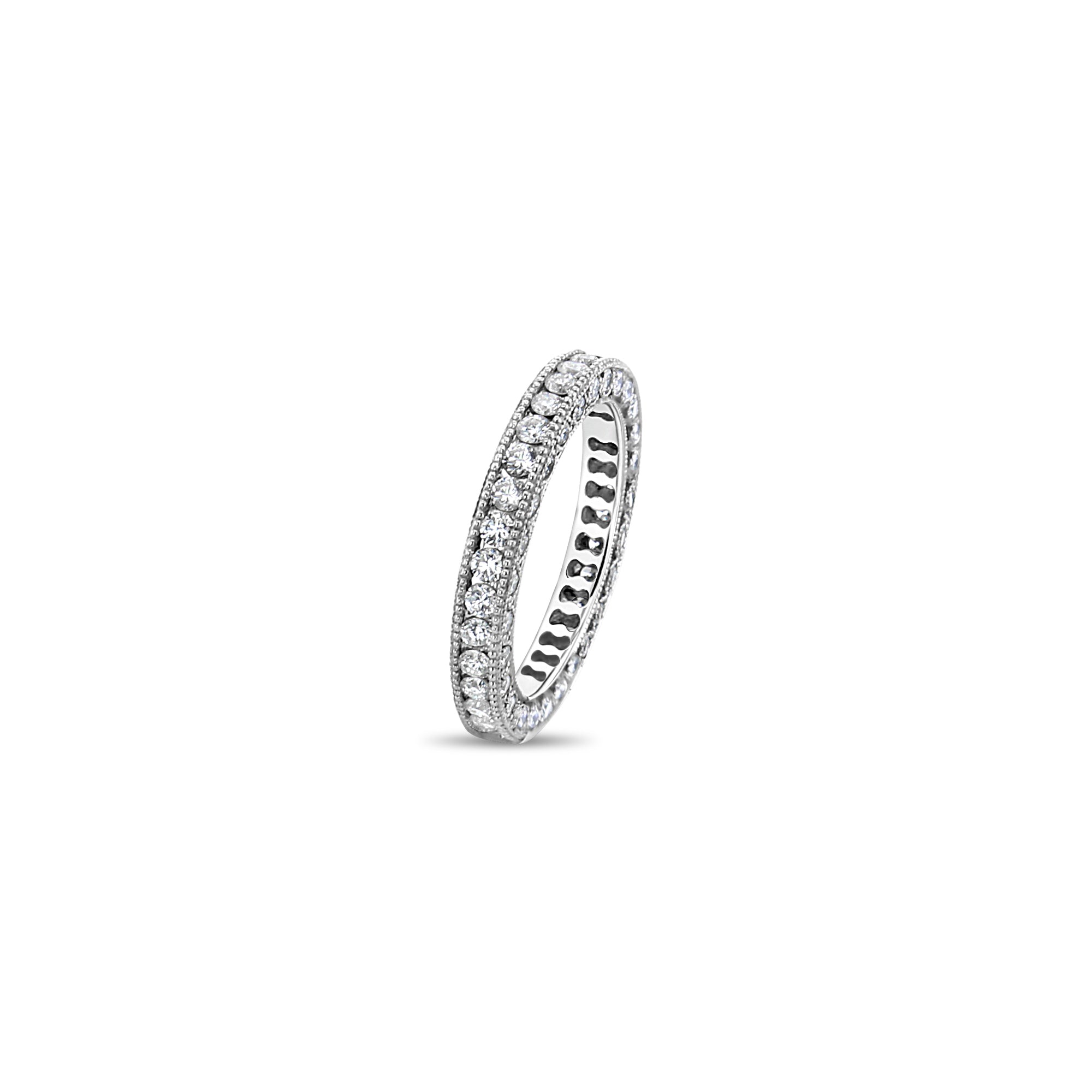 14K White Gold Diamond Pave Wedding Band Bead Set - Elegant Bridal Jewelry for Engagement, Anniversary & Special Occasions