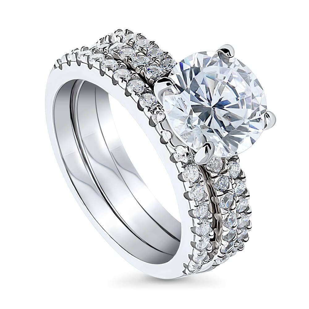 BERRICLE 2.7 Carat Round Cut Cubic Zirconia Sterling Silver Solitaire Engagement Ring Set with Hidden Halo for Women - Rhodium Plated, Size 4-10 - Perfect for Weddings, Proposals & Anniversary Gifts