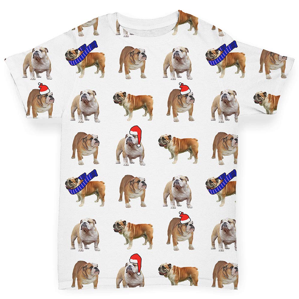 Trendy Bulldogs Santa Hats Baby T-Shirts | Soft Cotton Infant Christmas Outfit for Boys & Girls | Perfect for Holiday Photos & Family Gatherings