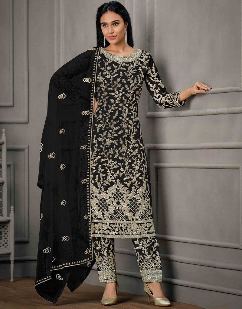 Black Pants Style Suit with Butterfly Net - Elegant Formal Wear for Evening Events & Costume Parties
