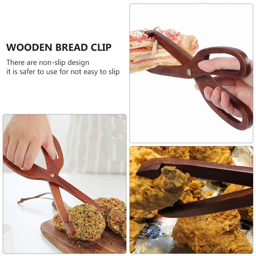 Hemoton Wooden BBQ Grill Tongs - 1pc Bread Clip, Meat Clamp & Serving Tongs for Barbecue, Baking & Dessert - Perfect for Grilling, Camping & Kitchen Use