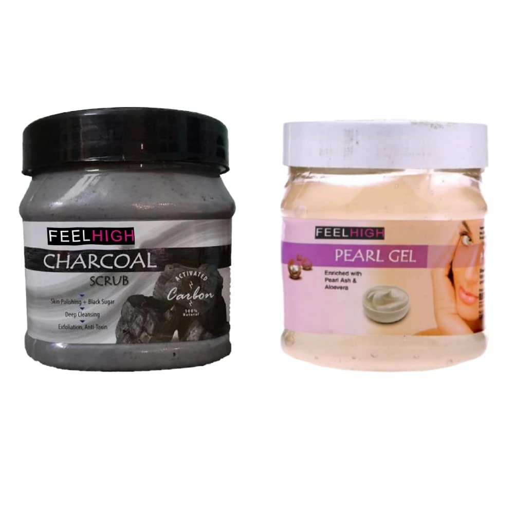 Feelhigh Charcoal Face & Body Scrub with Pearl Gel - 2-Piece Skincare Set for Deep Cleansing & Exfoliation | Perfect for Acne-Prone & Oily Skin