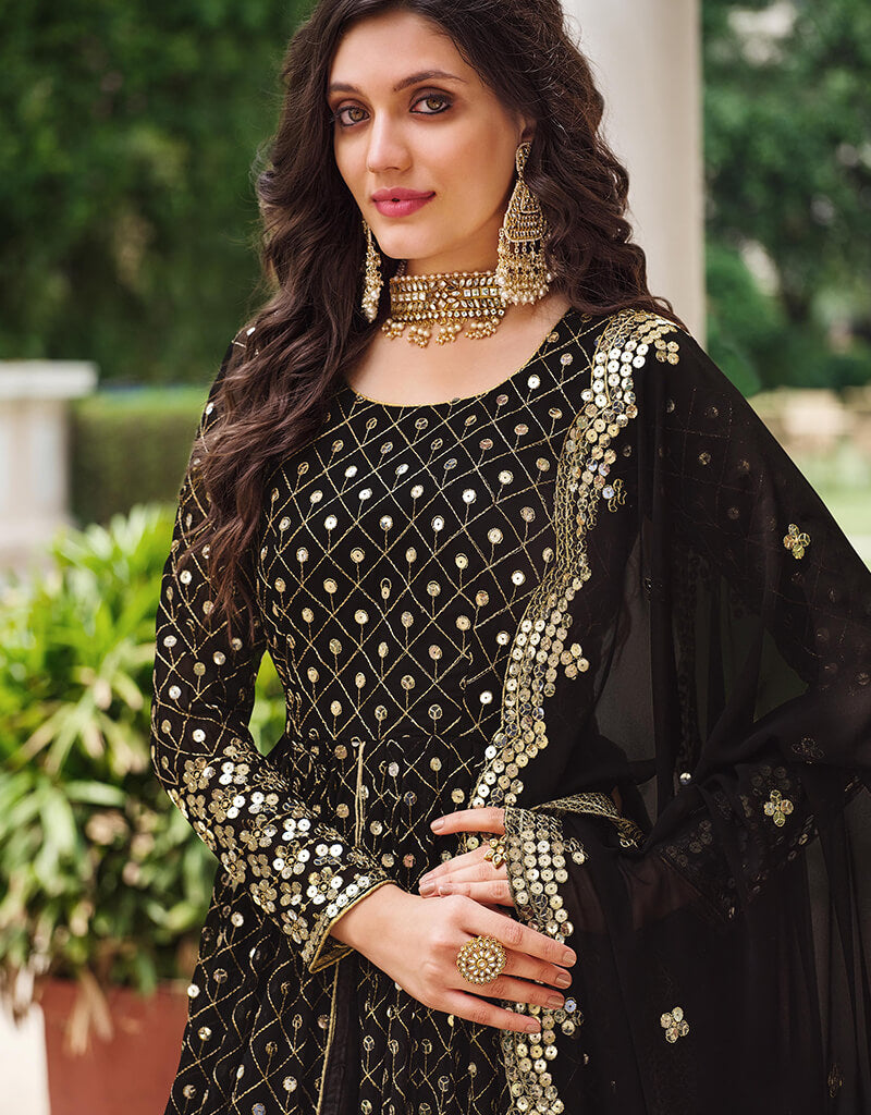 Elegant Black Georgette Anarkali Suit for Women - Traditional Indian Party Wear for Weddings, Festivals & Special Occasions