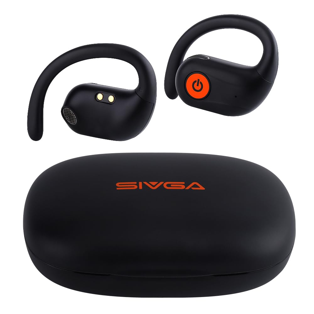 SIVGA SO1 Open Ear Bluetooth 5.3 Wireless Earbuds - Sport Running Cycling Workout Headphones with Digital Display Charging Case (Black) | Perfect for Gym, Outdoor Activities & Office Use