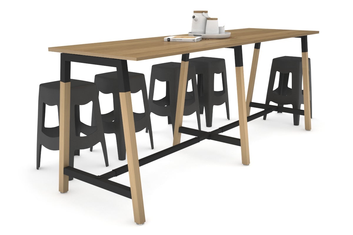 Quadro A Legs Large Counter Table with Wood Legs & Cross Beam [2800L x 700W] - Perfect for Kitchen Islands, Restaurant Counters & Commercial Food Prep Stations