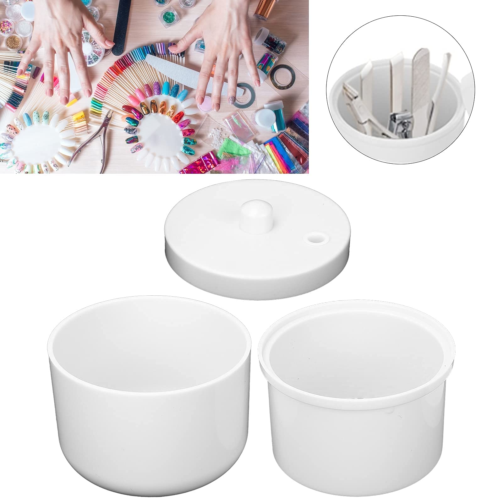 Portable Nail Art Cleaning & Sterilizing Box - Manicure Tools Organizer with UV Sterilization - White Nail Accessories Storage Container for Home & Salon Use