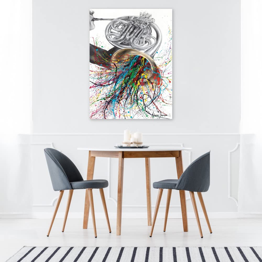 French Horn Solo Fine Art Canvas Wall Decor by Ashvin Harrison - 24x32 Inches - Ready to Hang for Living Room, Bedroom, Office & More - Perfect for Music Lovers & Home Decor