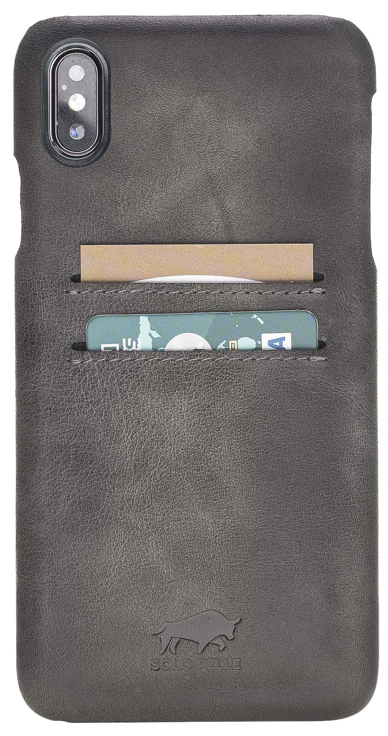 Premium Genuine Leather iPhone Xs Max Case - Slim Fit Stone Gray Burned Cover with Card Slot | Perfect for Business Professionals & Daily Protection