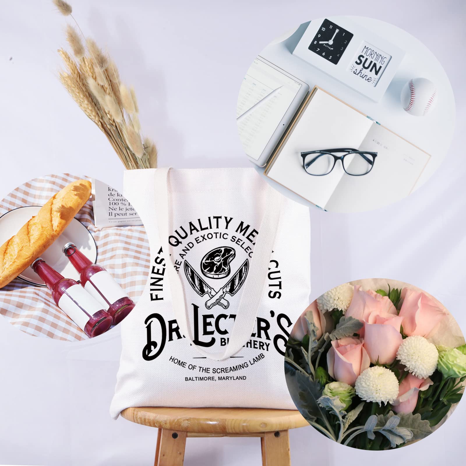 G2TUP Hannibal Lecter Inspired Reusable Canvas Tote Bag - Movie Fan Gift, Horror Themed Handbag for Grocery Shopping & Book Lovers