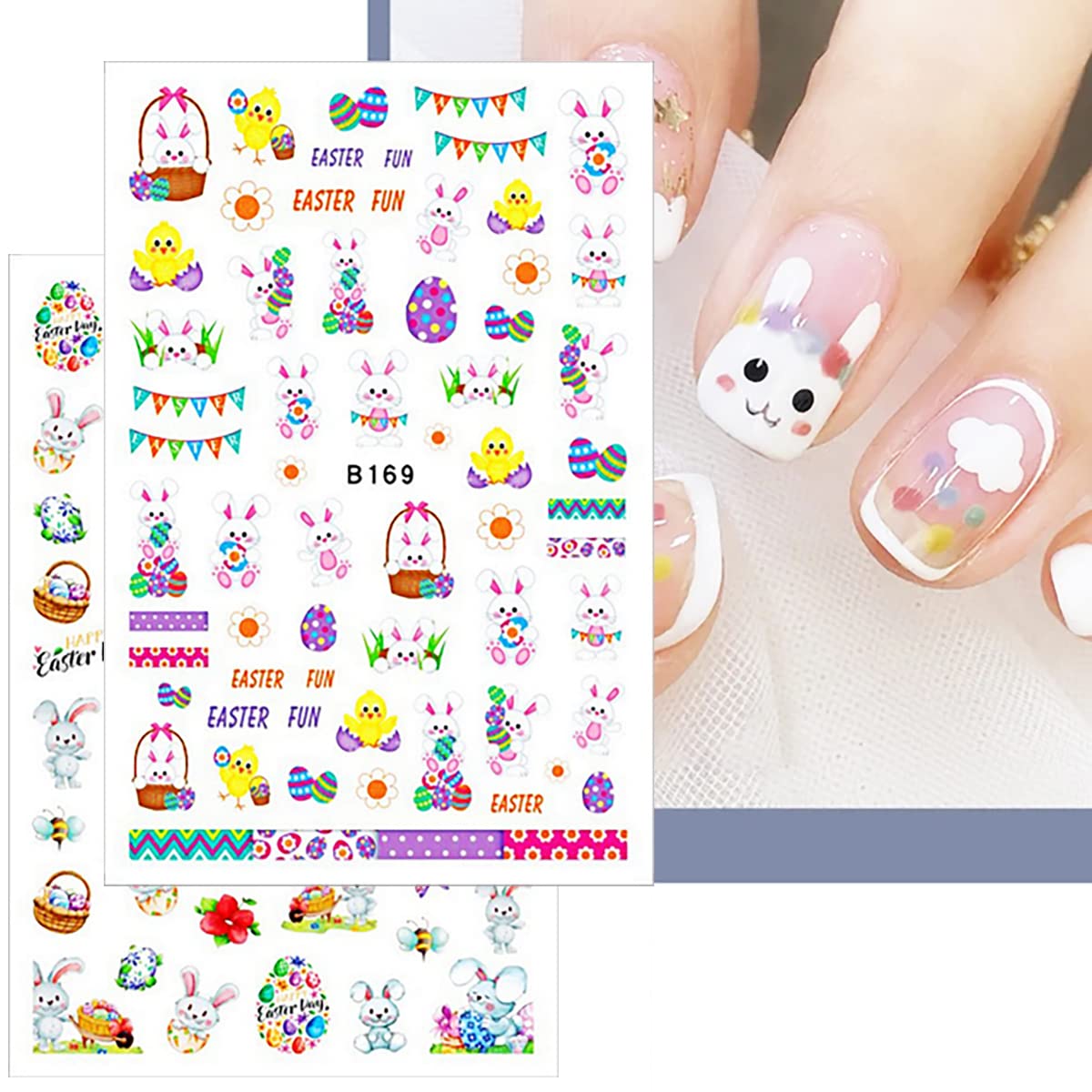 10 Sheets Easter Nail Art Stickers - 3D Bunny, Egg & Carrot Nail Decals for Spring Manicure | Self-Adhesive Nail Stickers for Women, Kids & Girls | Perfect for Easter Parties, Spring Nail Art & DIY Home Manicures