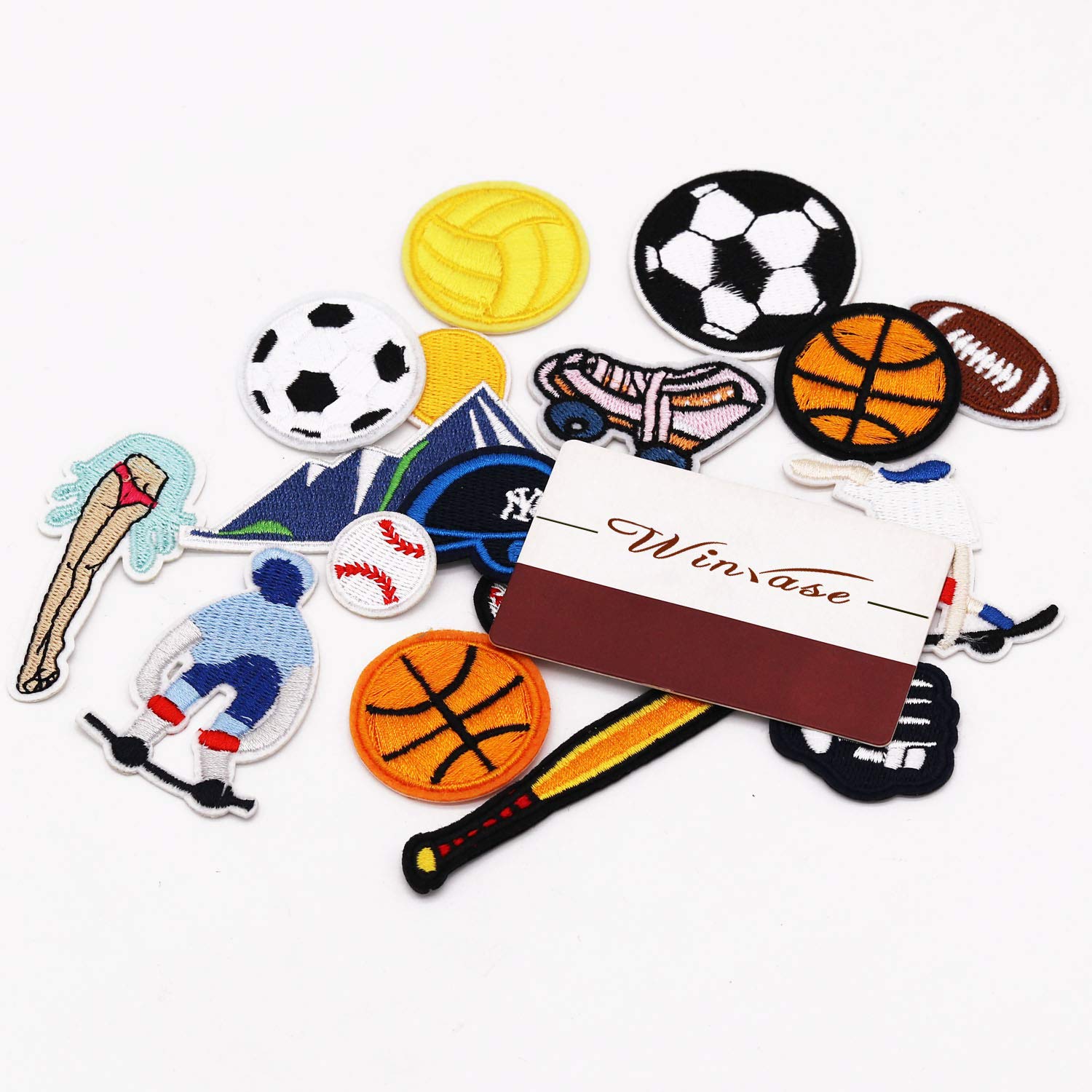 16pcs Embroidered Iron-On Patches for DIY Clothing & Accessories - Sports Theme Appliques for Jeans, Jackets, Bags, Caps & Kids' Outfits - Perfect for Customizing, Crafts & Sewing Projects (Sports Collection)
