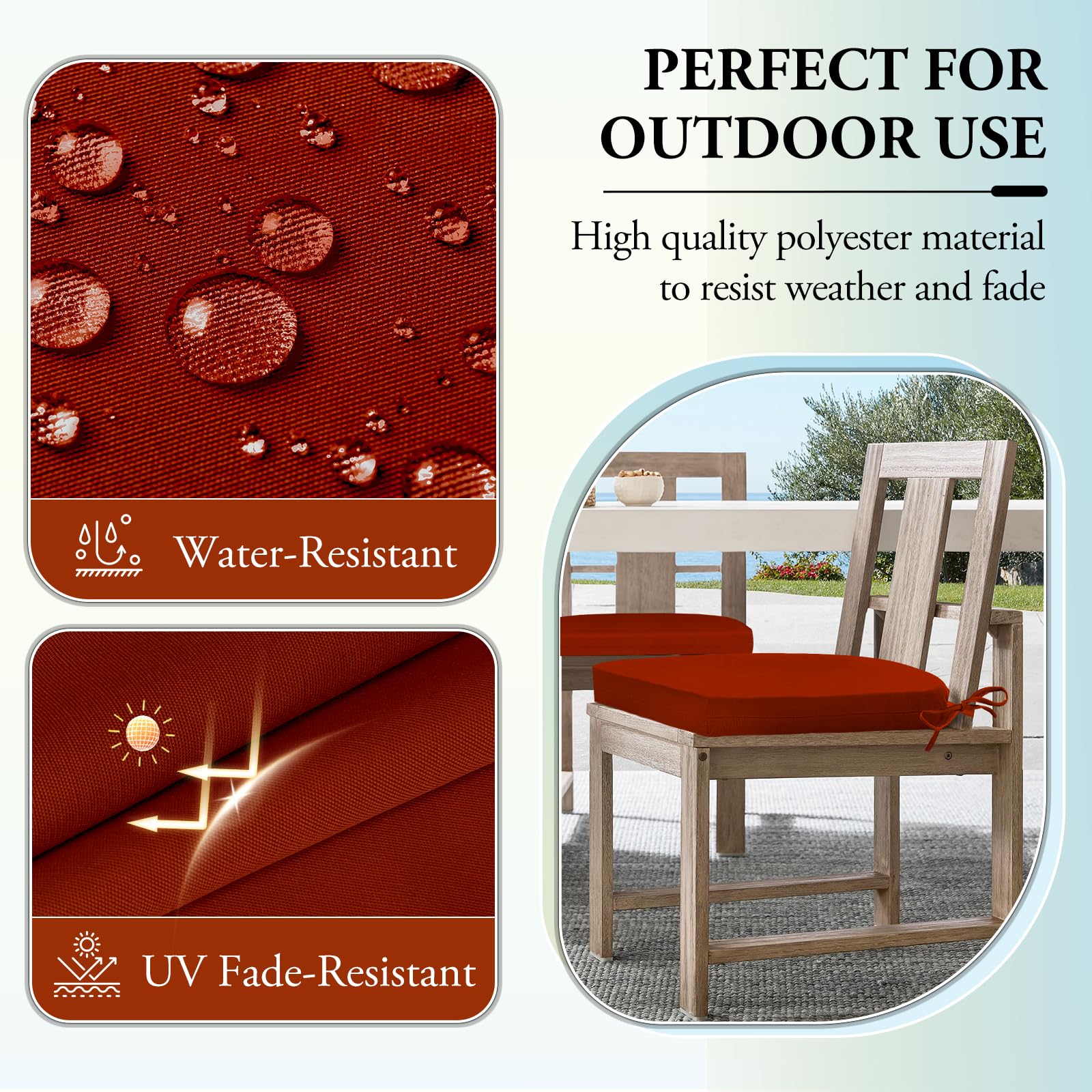 **Outdoor Chair Cushions for Patio Furniture - Set of 4 Water-Resistant Round Corner Seat Cushions 17