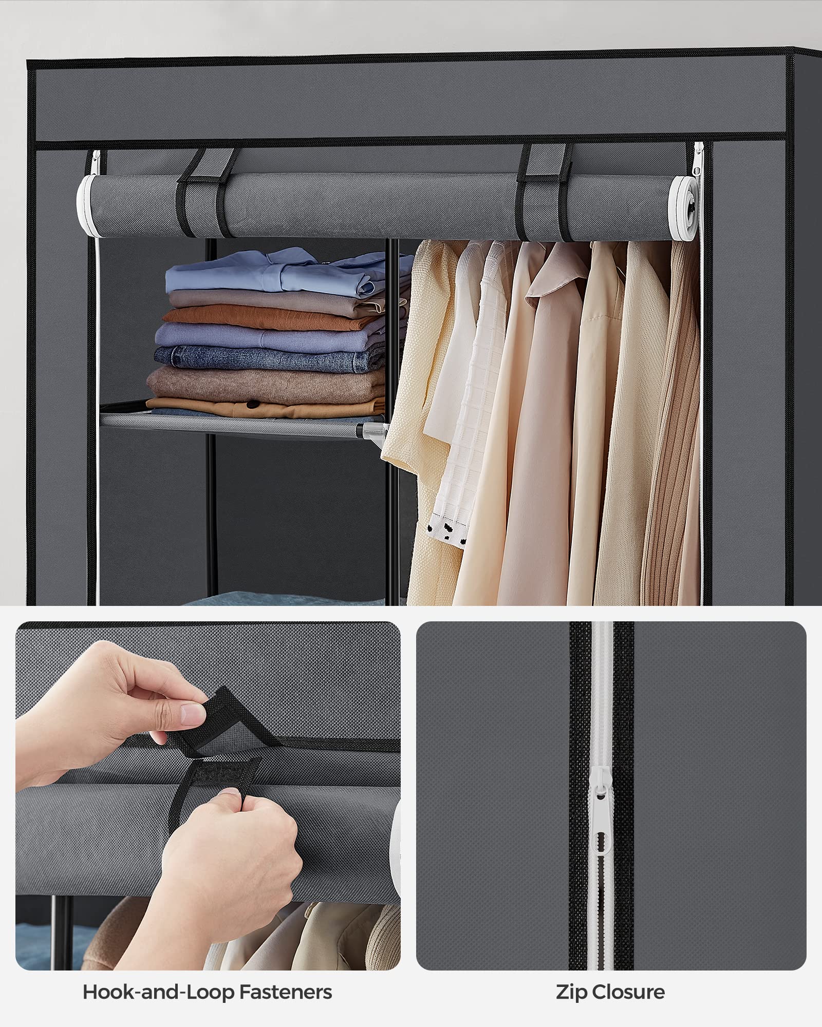 SONGMICS Portable Closet with 6 Shelves & Hanging Rail, 34.6