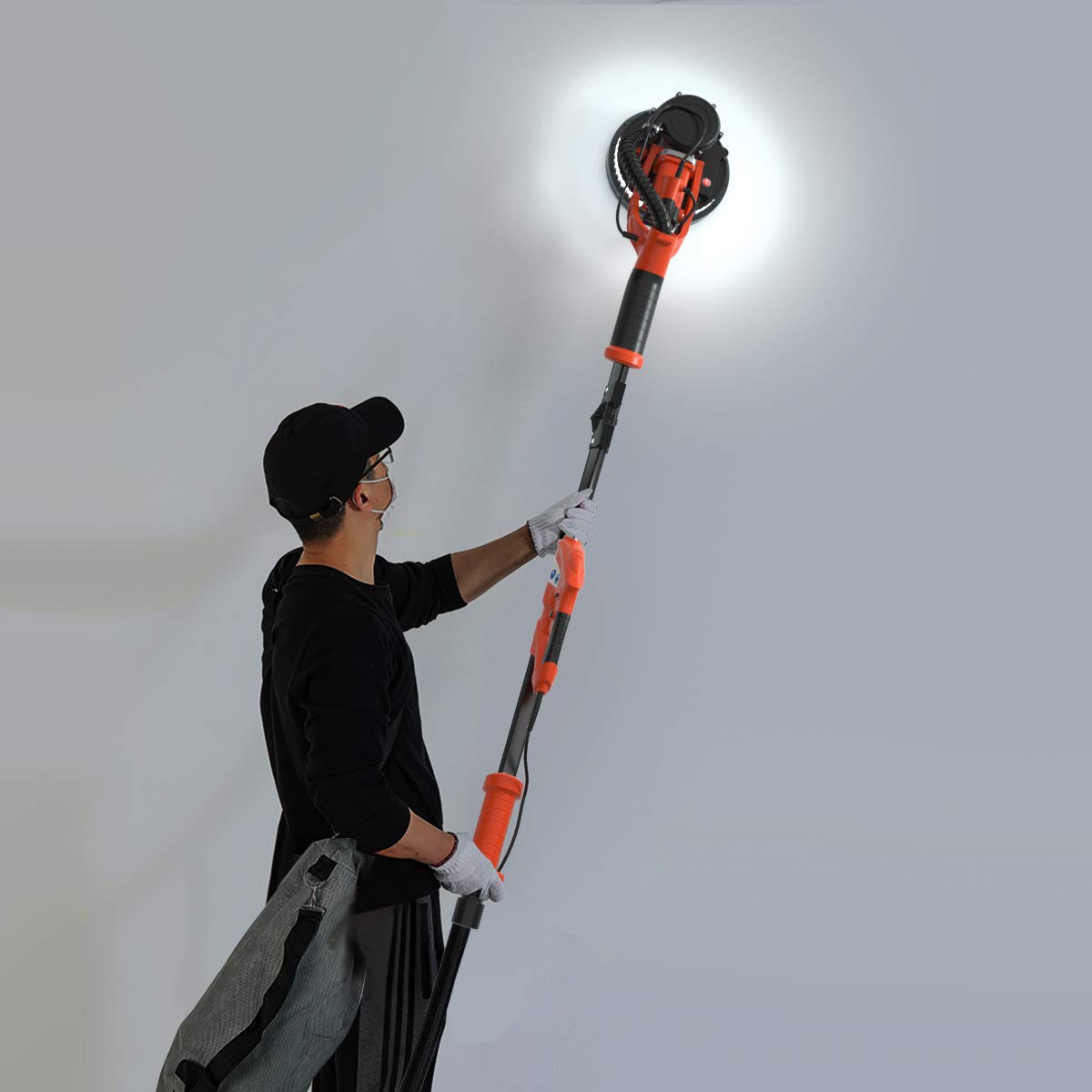 IRONMAX Electric Drywall Sander - 6-Speed Foldable Wall Sander with Vacuum Dust Collector, LED Light & Extendable Handle - Includes Dust Bag, Hose & 12 Sanding Discs - Perfect for Drywall Repair, Home Renovation & DIY Projects