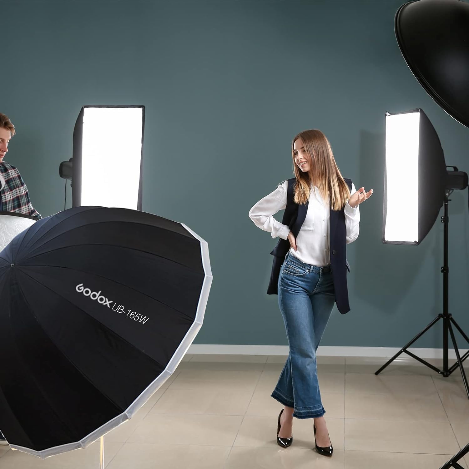 Godox UB-165W 65-inch/165cm Parabolic Umbrella - Lightweight Professional Photography Lighting with Transparent Soft Diffuser - Perfect for Portrait, Fashion & Studio Photography - Black & White Design