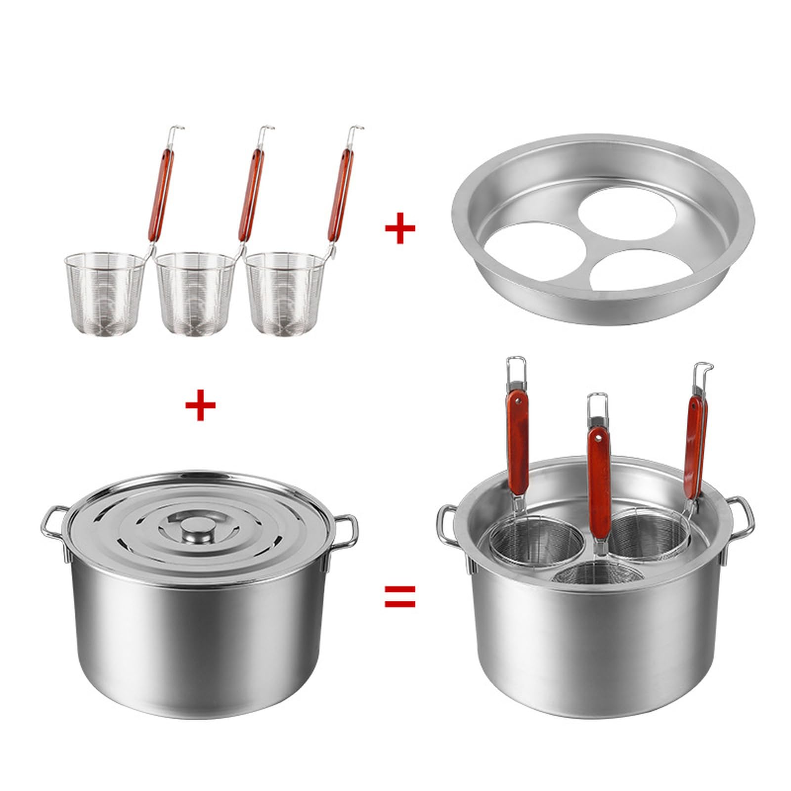 3/4/5 Hole Stainless Steel Pasta Cooker Insert Set with Spider Strainer Basket - Multipurpose Pasta Pot for Home Kitchen & Restaurant Use - Ideal for Cooking, Draining & Serving Pasta (3-Hole, Silver)