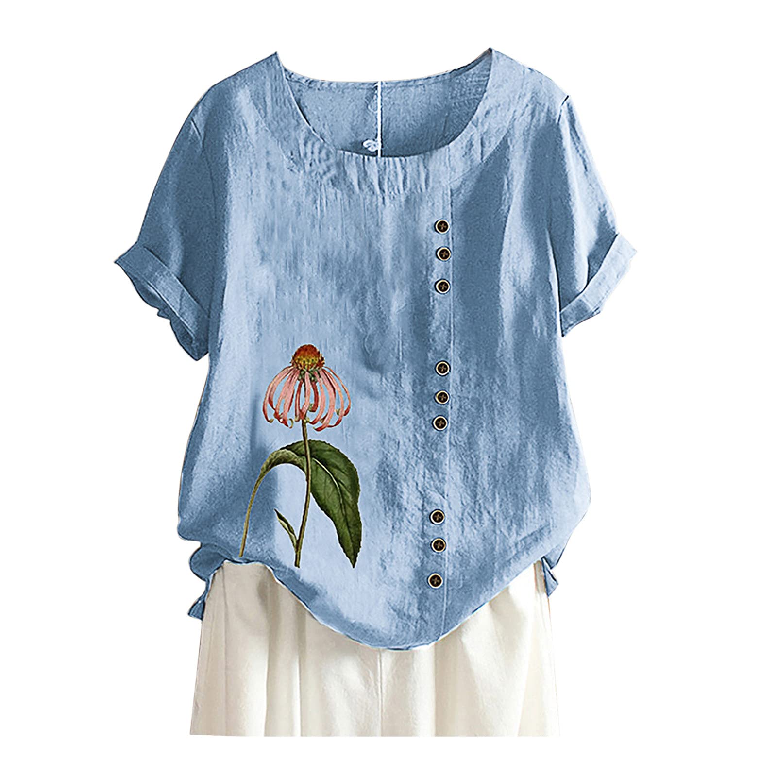 EHSIJAI Women's Short Sleeve Round Neck Casual T-Shirt - Trendy Fashion Blouse for Everyday Wear, Work & Outings