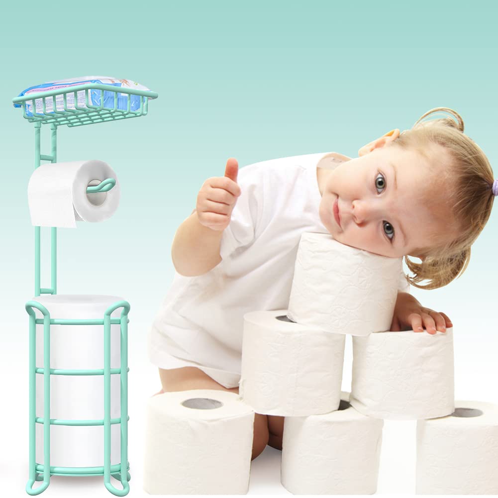 Nautical Toilet Paper Roll Holder Stand with Shelf for Large Rolls - Mint Green Bathroom Tissue Dispenser | Perfect for Coastal, Beach House & Nautical Themed Bathrooms