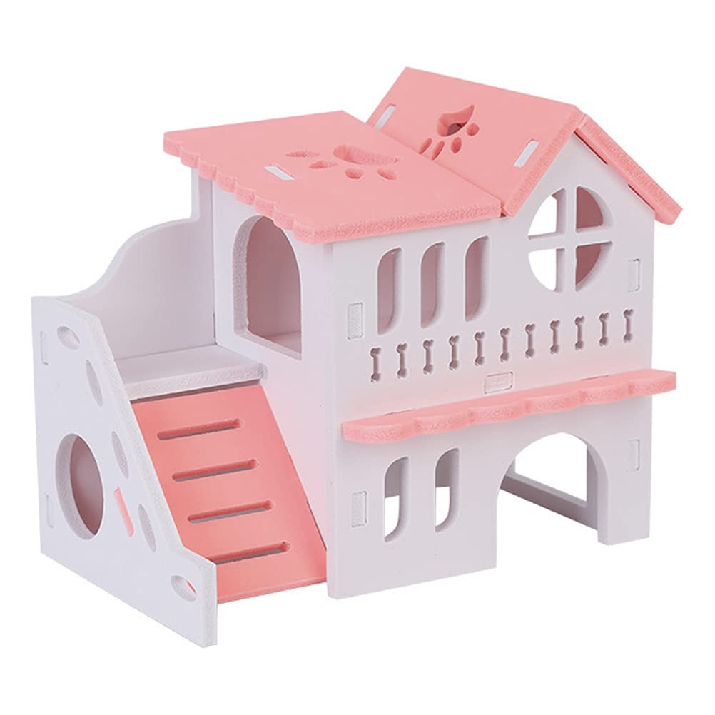 ULTECHNOVO 2-Story Hamster Cage - Wooden Hamster House with Exercise Wheel, Chew Toys & Multi-Level Play Area - Small Pet Habitat for Dwarf Hamsters, Gerbils, Mice - Perfect for Cage Enrichment & Playtime Activities