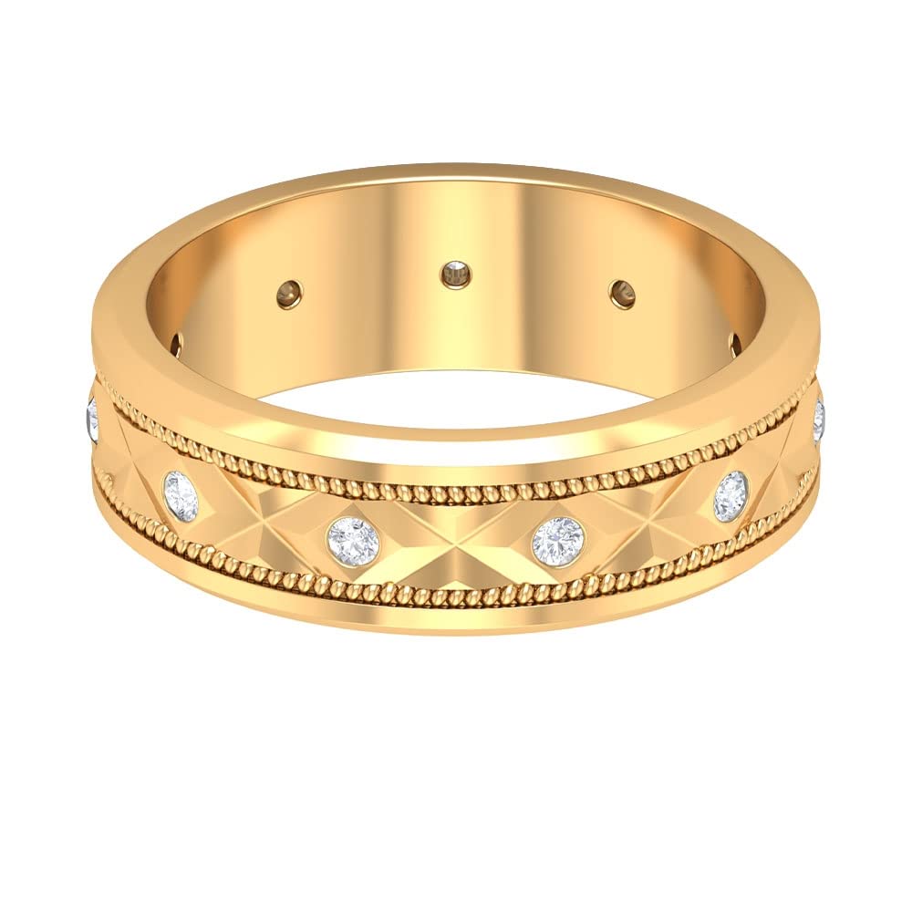 14K Solid Gold Diamond Band Ring for Women - Round Cut Promise Ring with Flush Setting, April Birthstone Jewelry - Perfect for Anniversaries, Engagements & Special Occasions