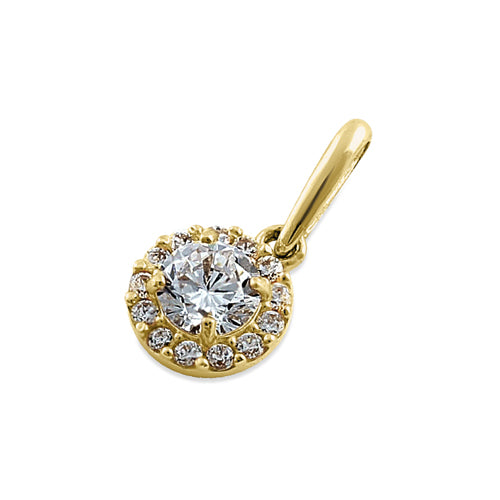 14K Solid Yellow Gold Round Halo CZ Pendant Necklace for Women - Elegant Jewelry Gift for Birthday, Anniversary & Valentine's Day