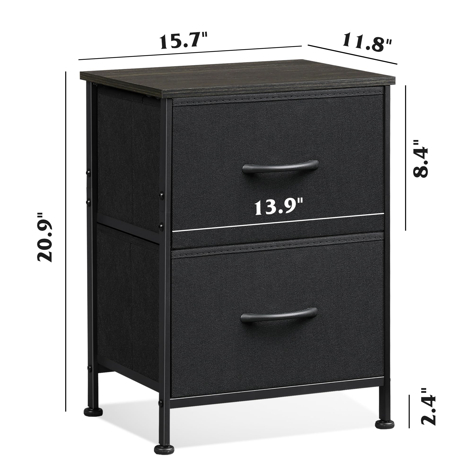 WLIVE 2-Drawer Nightstand & 5/8-Drawer Dresser Set - Fabric Storage Tower Organizer with Textured Bins & Steel Frame - Charcoal Black for Bedroom, Hallway, Closet | Space-Saving Storage Solution for Small Apartments & Dorm Rooms