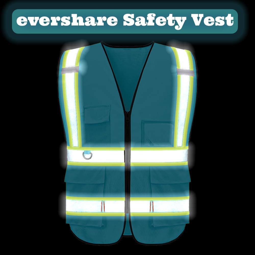 Custom Logo Reflective Safety Vest with 5 Pockets & Zipper - High Visibility Work Vest for Outdoor Construction, Road Work & Night Running - ANSI Certified Safety Gear