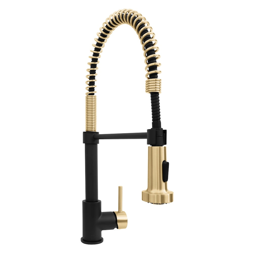 ZLINE Autograph Edition Apollo Pull Down Spring Single Handle Kitchen Faucet in Matte Black & Champagne Bronze - Modern High Arc Design for Easy Dishwashing & Food Prep, Perfect for Farmhouse & Contemporary Kitchens (APL KF ZMBCB)