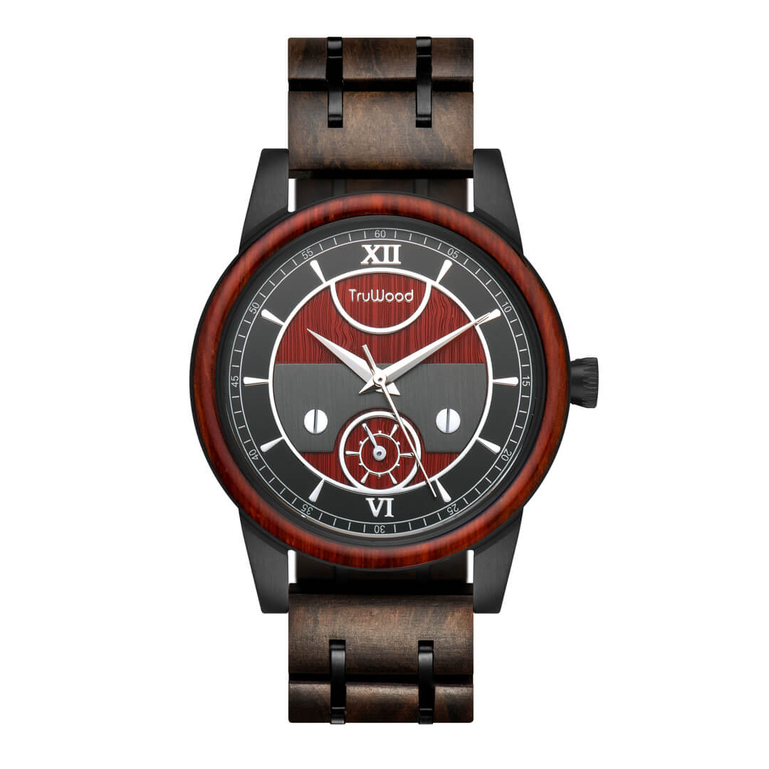 Truwood Voyager Red Wooden Watch for Men - Stylish Wooden Wristwatch with Adjustable Band - Perfect for Casual Wear, Outdoor Adventures & Unique Gifts