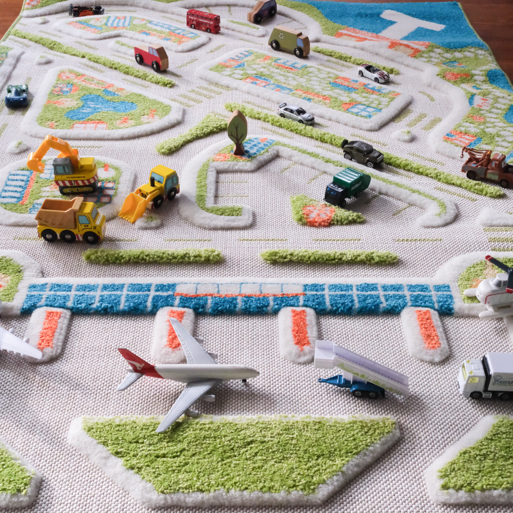 IVI Play Rug Mini City Medium Turquoise - Soft Kids Play Mat for Indoor & Outdoor Activities, Perfect for Playrooms, Daycares, and Toddler Safe Flooring