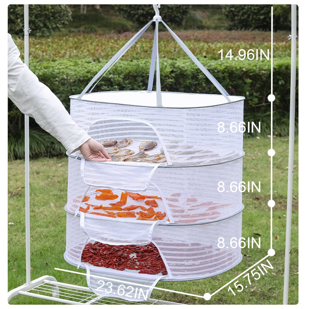 3-Tier Foldable Hanging Mesh Herb Drying Rack for Plants, Flowers, Vegetables & Fish - Perfect for Kitchen, Garden, Hydroponics & Laundry Use