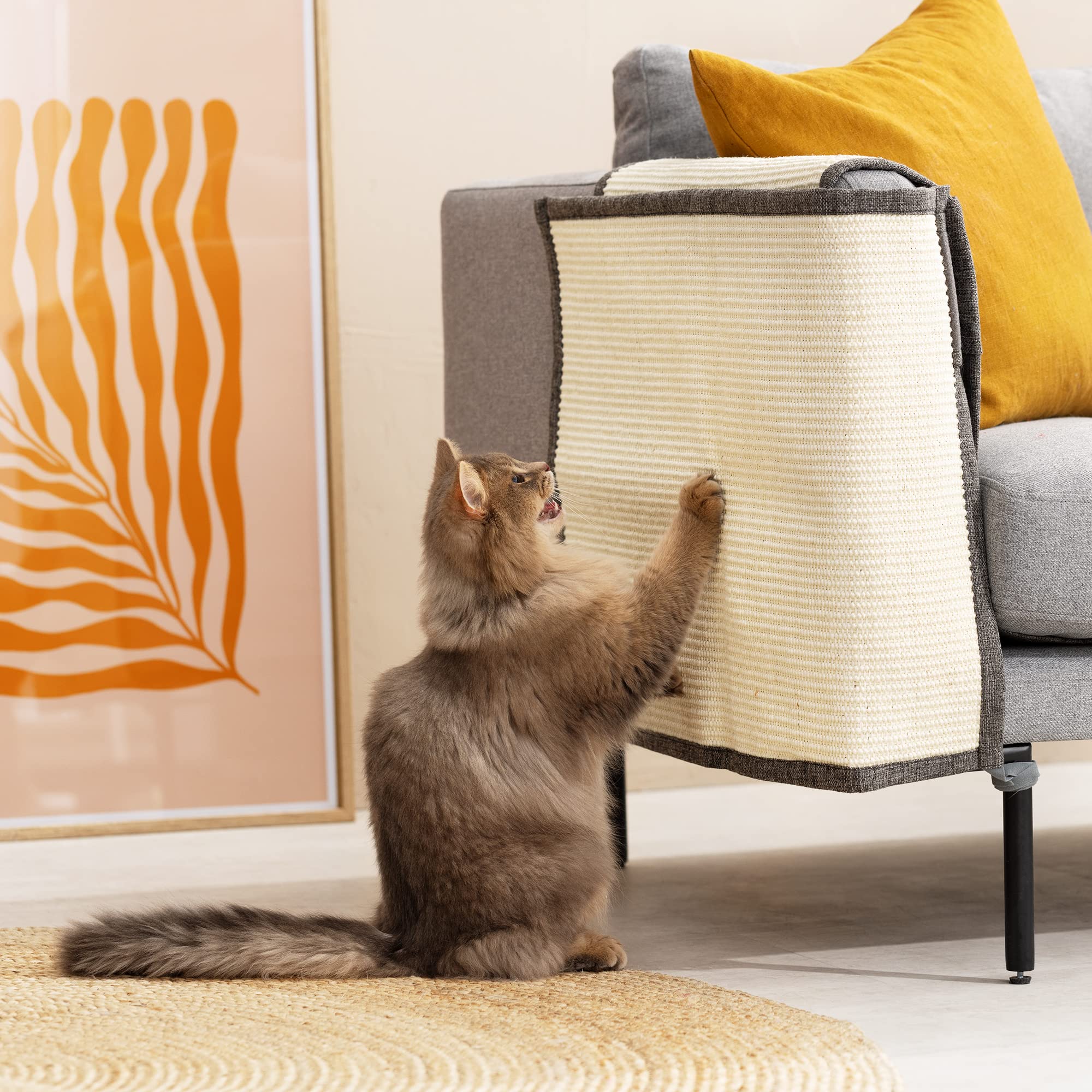Navaris Cat Scratch Mat Sofa Protector - Durable Linen & Sisal Furniture Protector for Cats - Scratch-Resistant Carpet for Couch, Sofa, Chair - Perfect for Indoor Cat Training & Furniture Protection