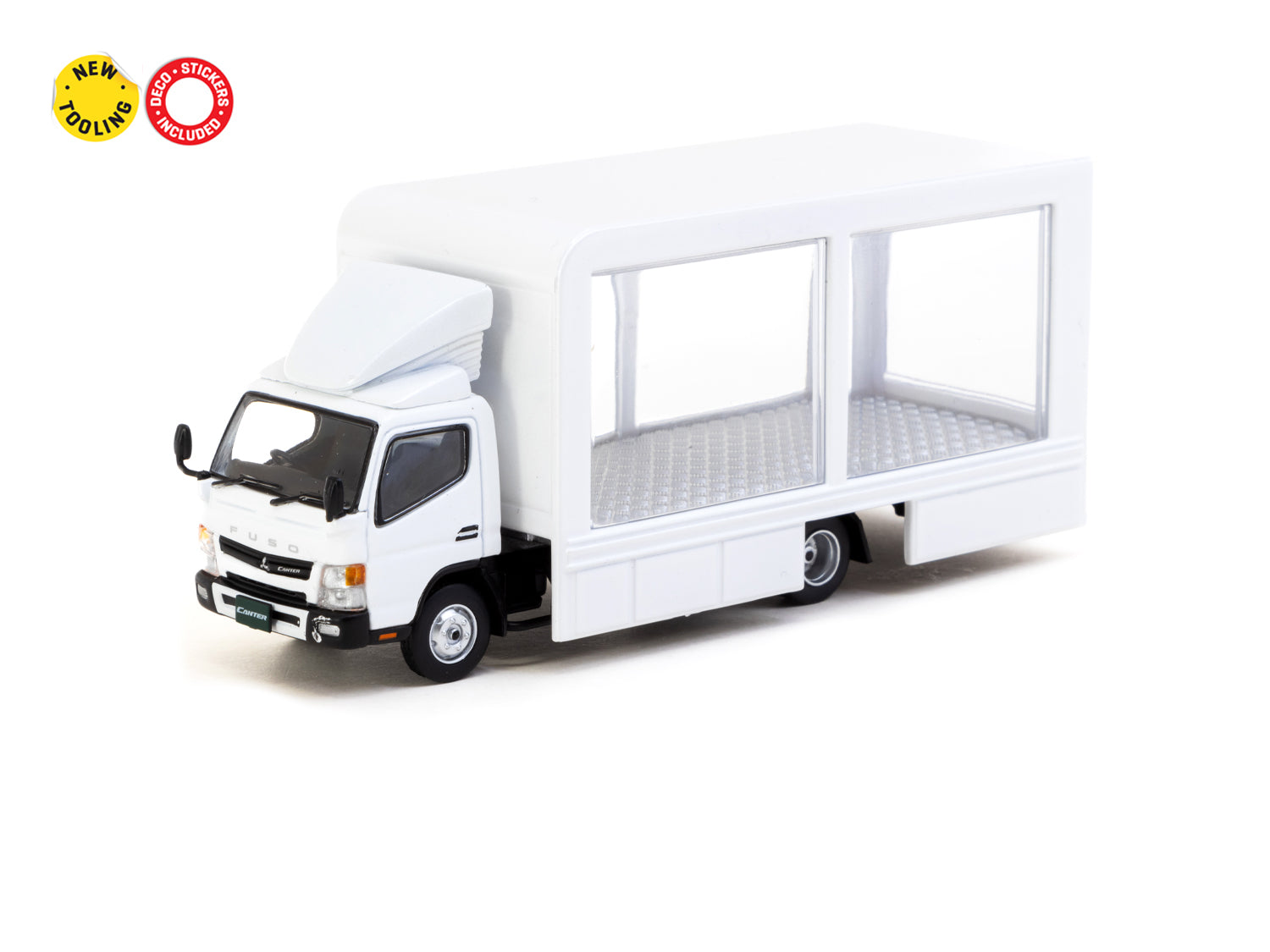 Tarmac Works 1/64 Scale Mitsubishi Fuso Canter Mobile Display Truck Diecast Model Car - Perfect for Collectors, Display, and Diorama Scenes