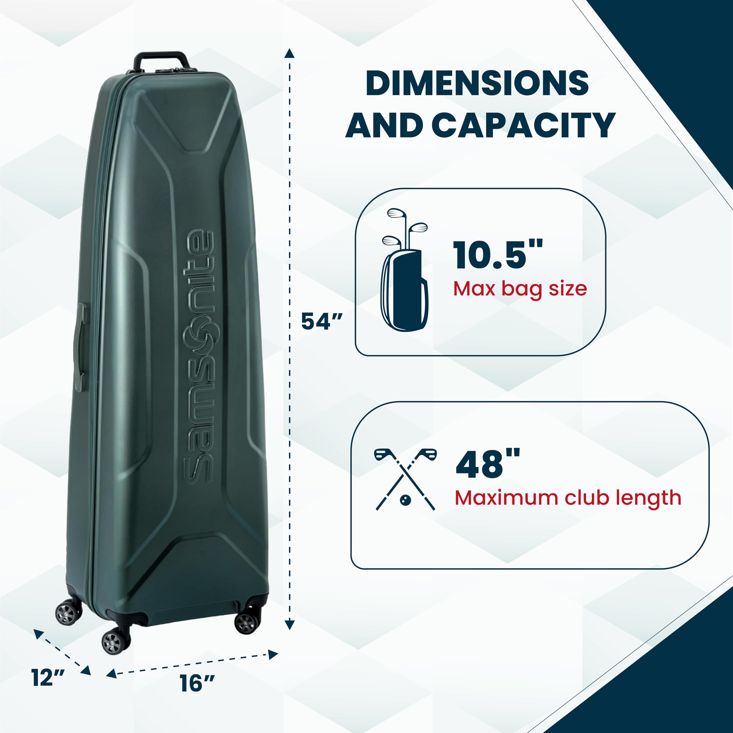 Samsonite Fairway Polycarbonate Hard Golf Travel Cover - Durable Airline Approved Golf Bag Luggage for Secure Transport - Perfect for Air Travel, Golf Vacations & Club Protection