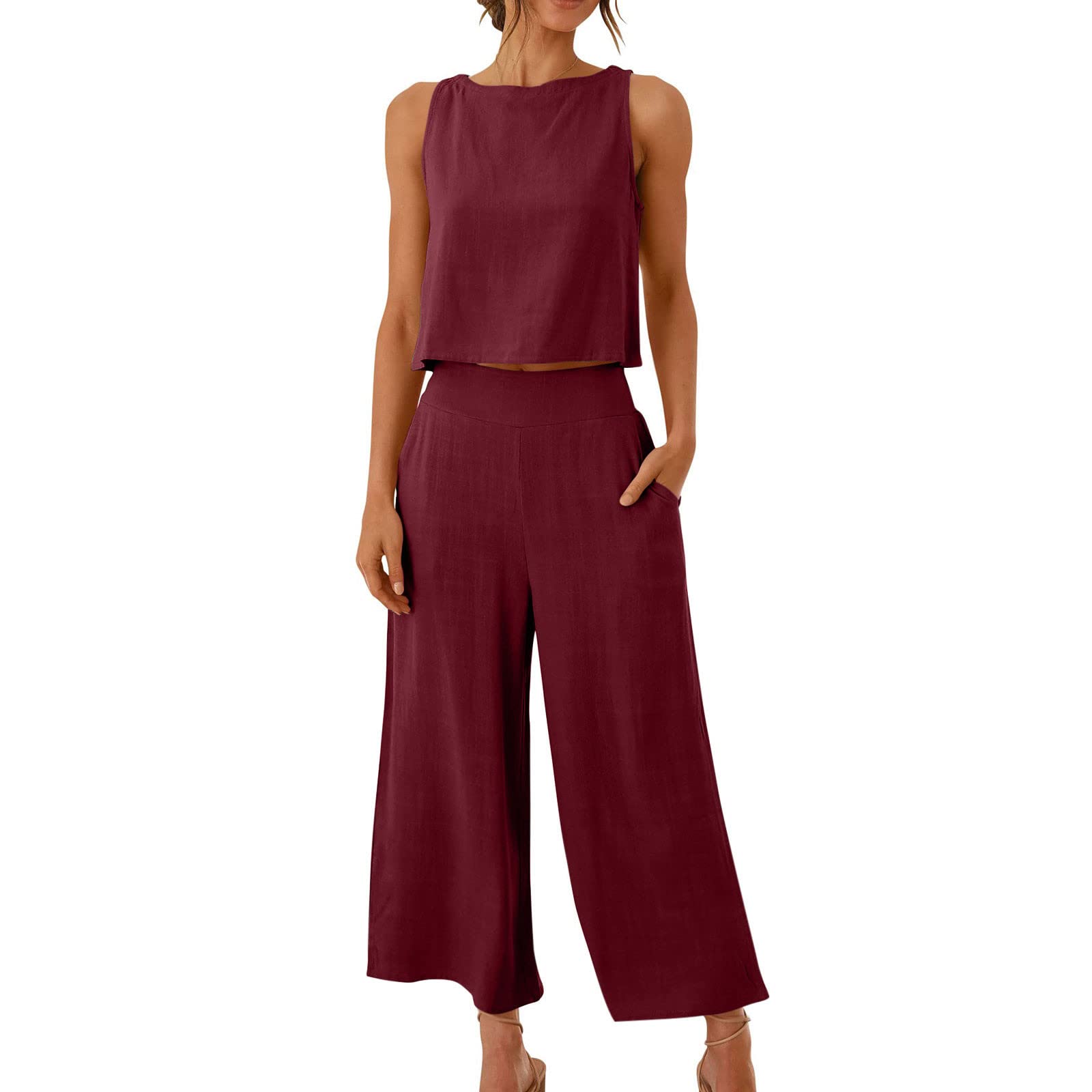 **Women's 2-Piece Linen Lounge Set – Extra Long Pants & Top for Tall & Plus Size – Maternity & Casual Wear – Perfect for Relaxing at Home or Travel**