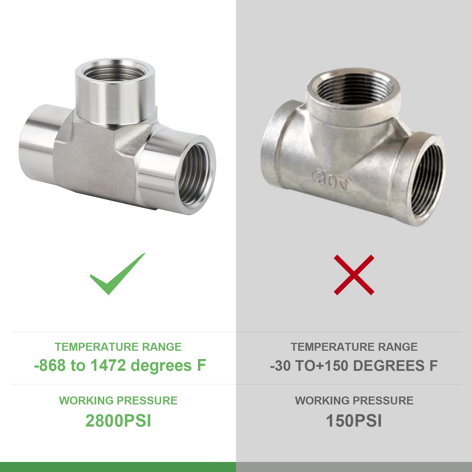 304 Stainless Steel Tee Pipe Fitting 1/2