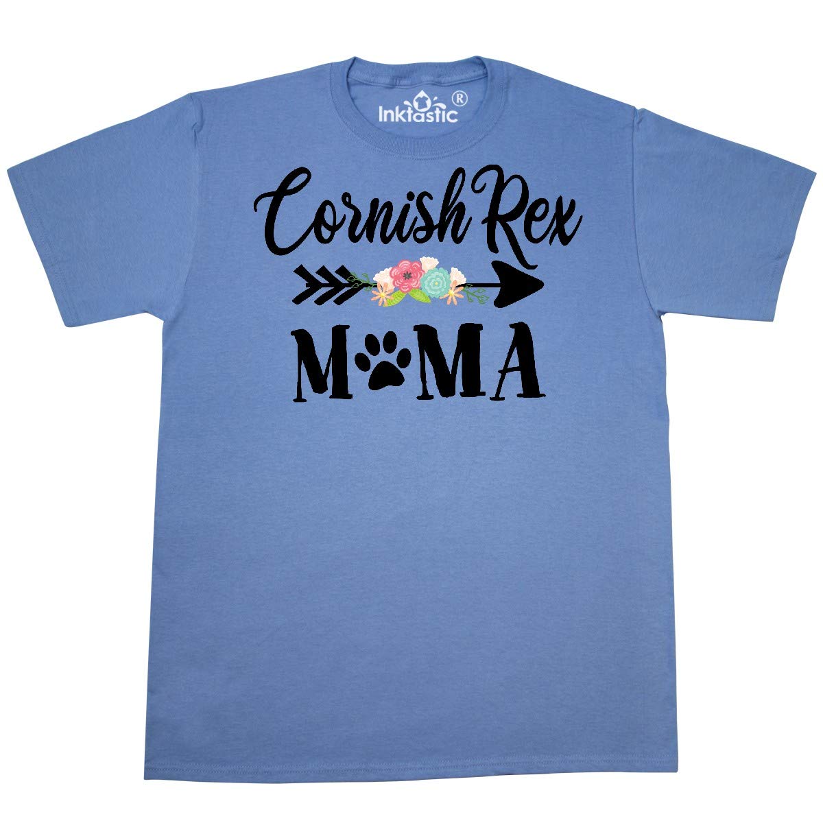 Inktastic Cornish Rex Mama with Flowers and Arrow Graphic T-Shirt - Comfortable Cotton Tee for Cat Lovers, Casual Wear & Gifts
