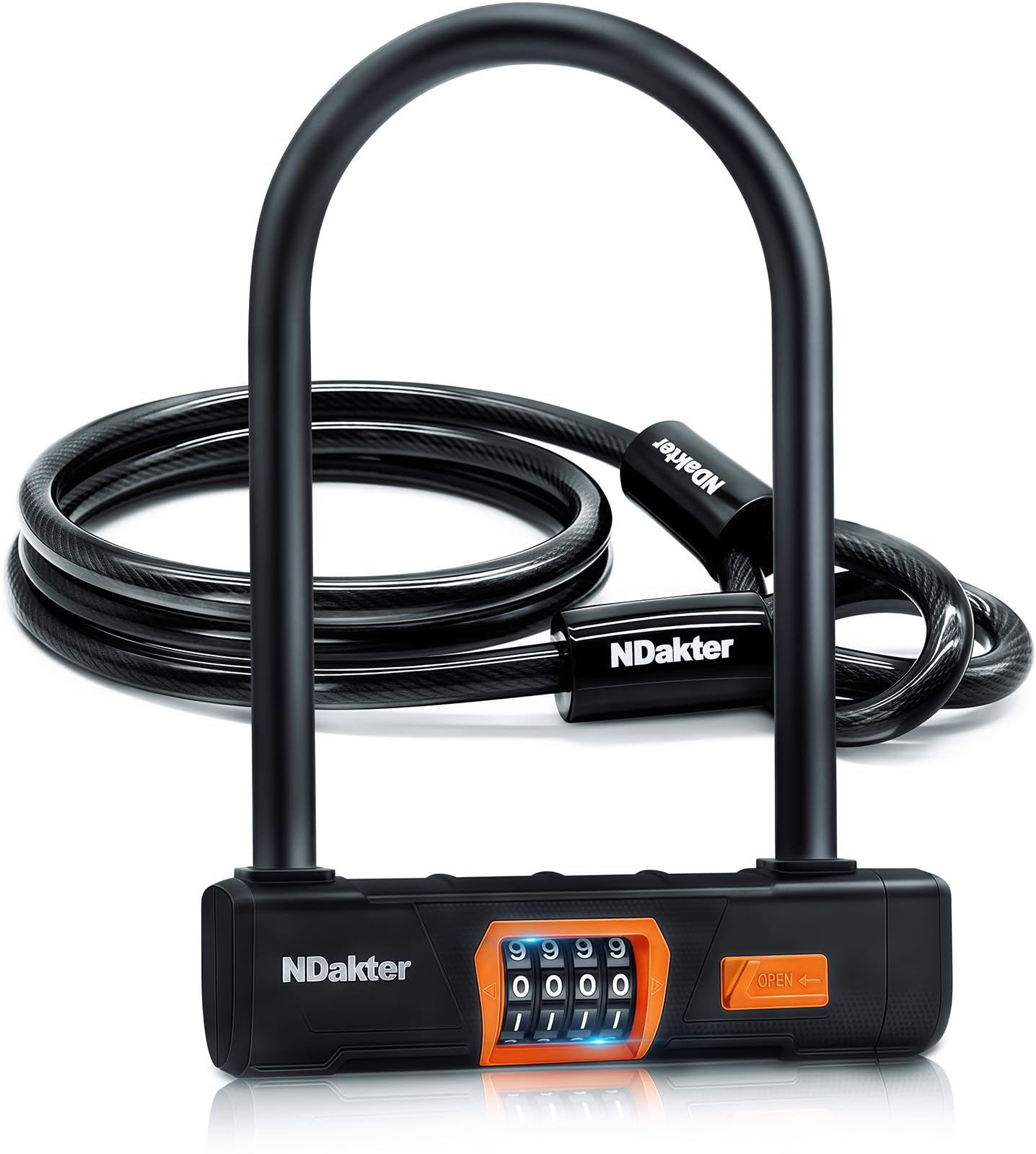 Heavy Duty Anti-Theft Bike U Lock with 4-Digit Resettable Combination - Large U-Shaped Bicycle Lock with 5ft Steel Cable for Electric Bikes, E-Scooters, Motorcycles & Doors | Secure Parking for Urban Commuters & Outdoor Adventures