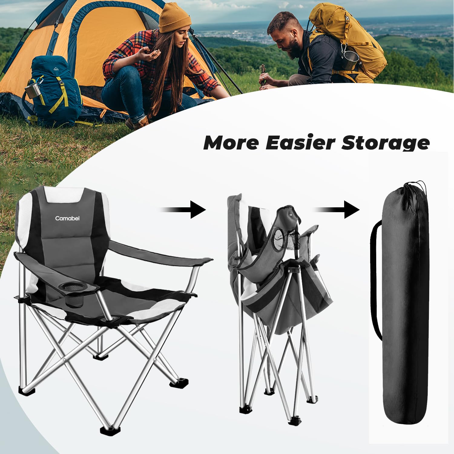 Camabel Heavy Duty Folding Camping Chair - 400 LB Capacity Oversized Padded Portable Beach Chair with Cup Holder & Carry Bag - Perfect for Outdoor Camping, Hiking, Picnics, Fishing, Backyard & Beach Relaxation