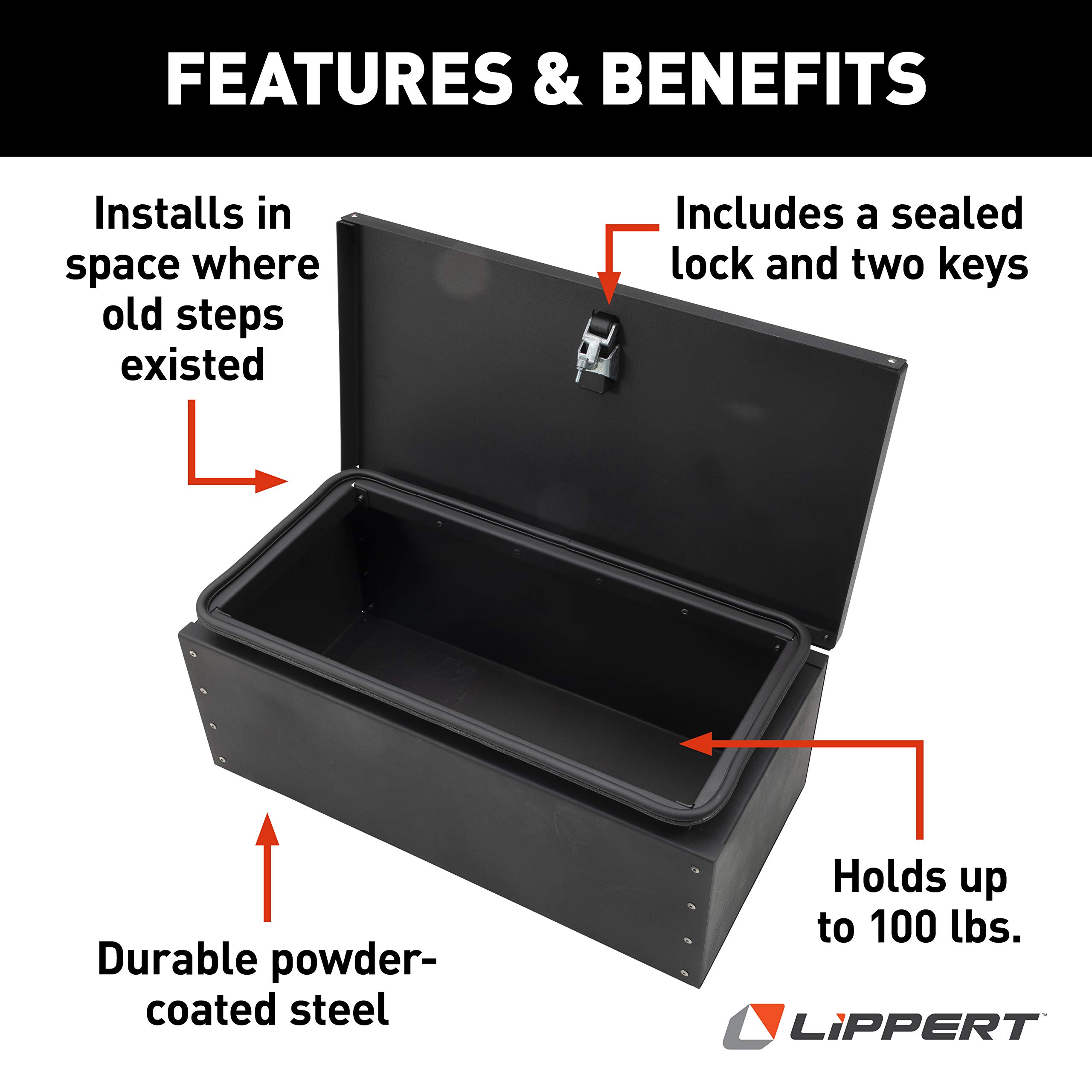 Lippert Components 664640 SolidStep RV Storage Box - Durable Plastic Organizer for Camping Gear, Tools & Outdoor Accessories - Perfect for RVs, Trailers & Motorhomes