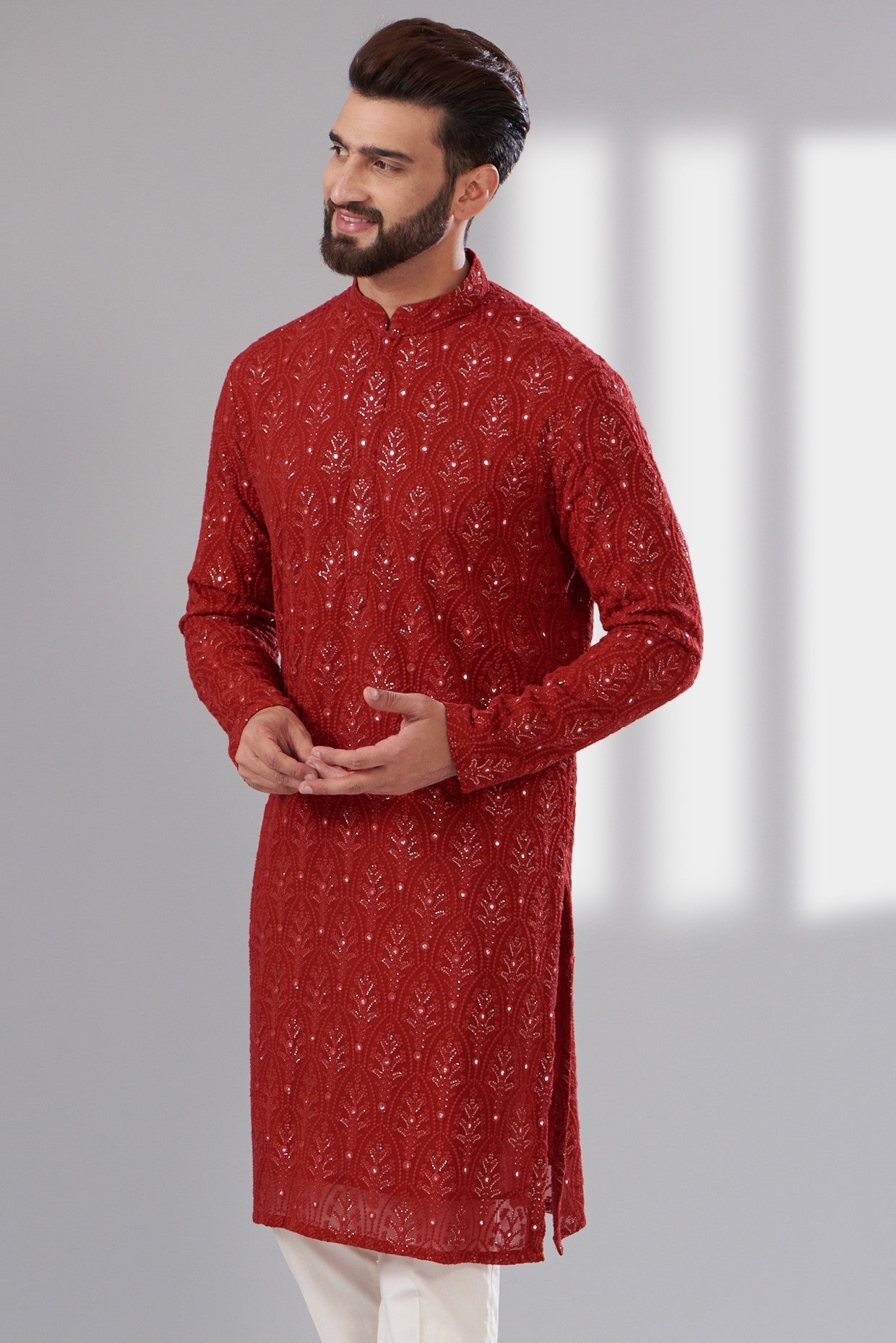 Elegant Red Chikankari Kurta for Women - Handcrafted Indian Embroidered Tunic Top - Perfect for Festivals, Weddings & Ethnic Occasions