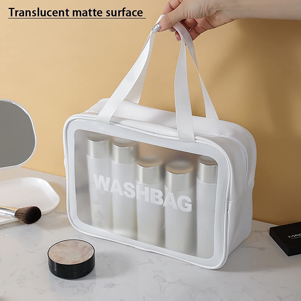 **Paczo Clear Transparent Toiletry Bag - Waterproof PVC Cosmetic Organizer with Zipper for Travel, Makeup, Toiletries - Portable Carry Pouch for Women & Men (White, Large) - Perfect for Airplane, Gym, Beach & Daily Use**
