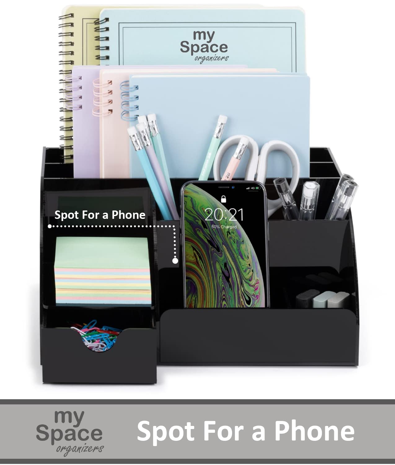 Black Desk Organizer with 9 Compartments - Office Supplies & Accessories Storage Solution for Home, Office, or School Workspace Organization