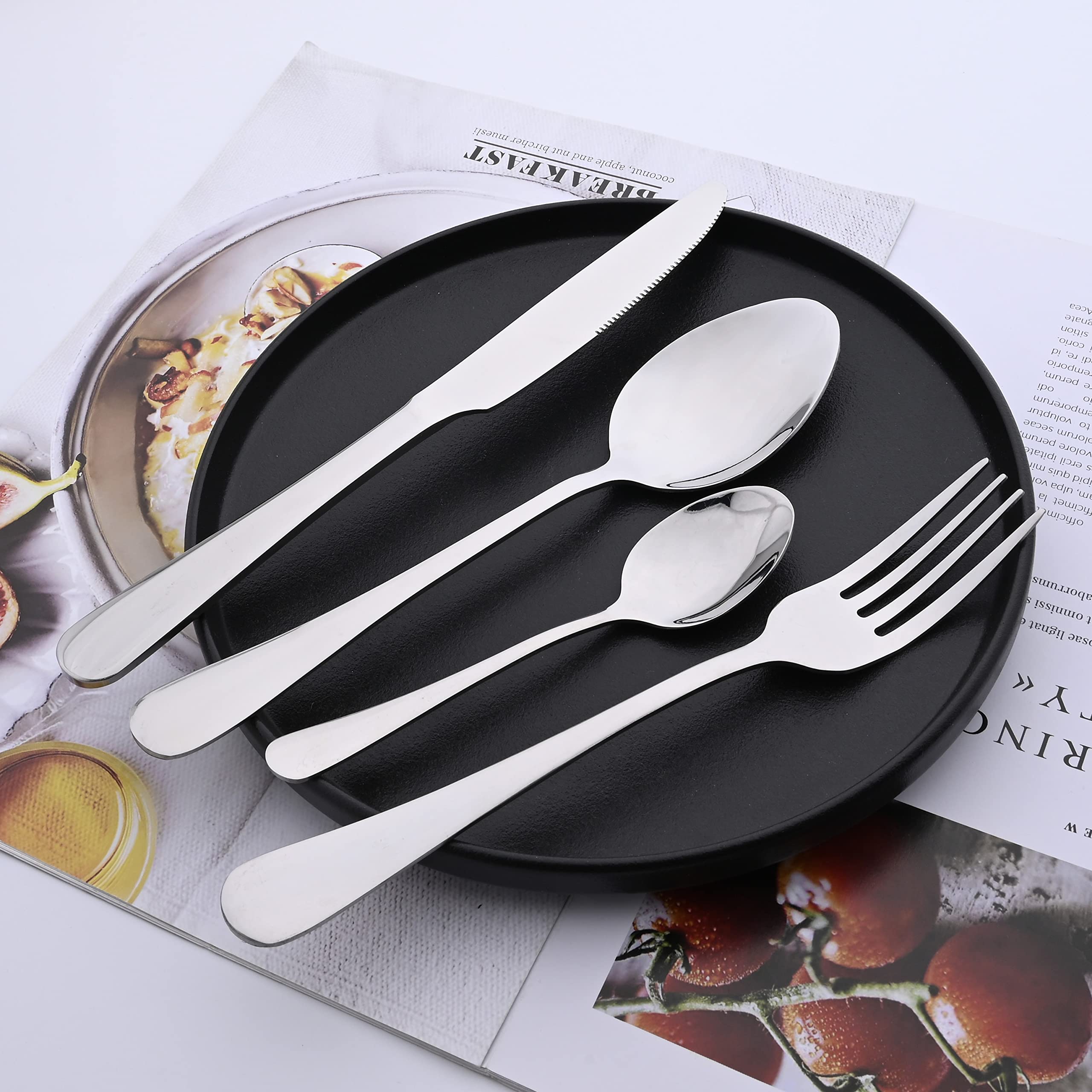 Premium 12-Piece Stainless Steel Flatware Set - 6 Forks & 6 Spoons (8 Inch Each) - Mirror Polished Silverware for Dining, Dishwasher Safe - Perfect for Dinner Parties, Restaurants & Everyday Use