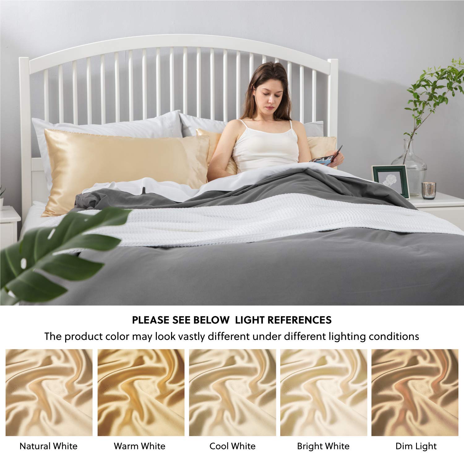 Luxury Satin Pillowcase for Hair and Skin - 2 Pack Super Soft Cooling Pillow Covers (20x60 Inches) with Envelope Closure - Gold - Perfect for Beauty Sleep, Hair Care, and Skin Protection
